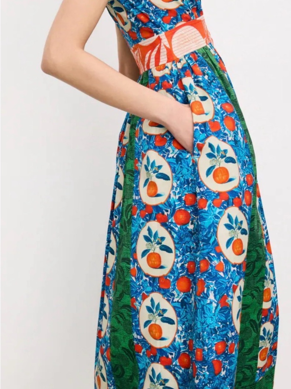 Hunter Bell April Dress 10 Sleeveless Multi-Print V-Neck Dress - Orange & Blue - Picture 3 of 5